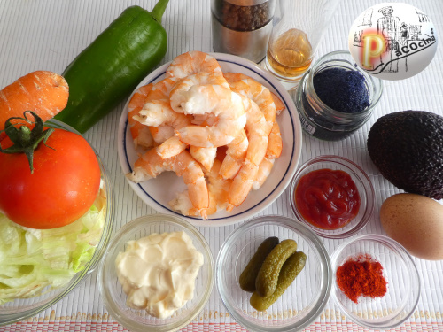 Huevos en cóctel de langostinos, ingredientes Huevos en cóctel de langostinos, ingredientes